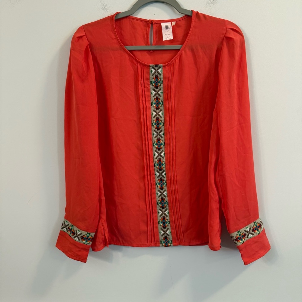 Women’s Needle & Thread Orange Embroidered long sleeve blouse size small